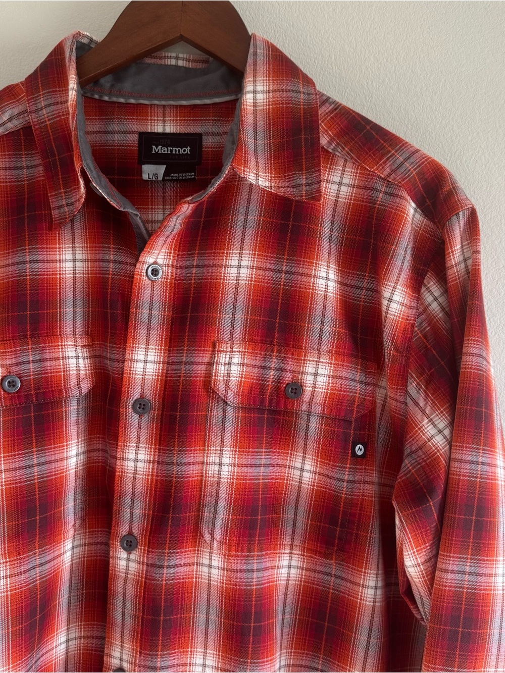 Marmot Mens Large Red Plaid Flannel Long Sleeve Button Down Shirt Gorpcore